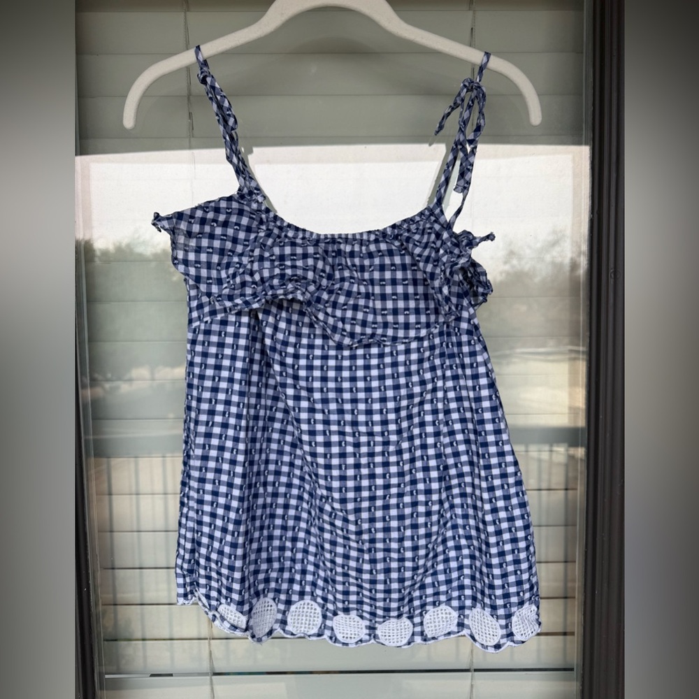 J. Crew Blue and White Gingham Tank Top
